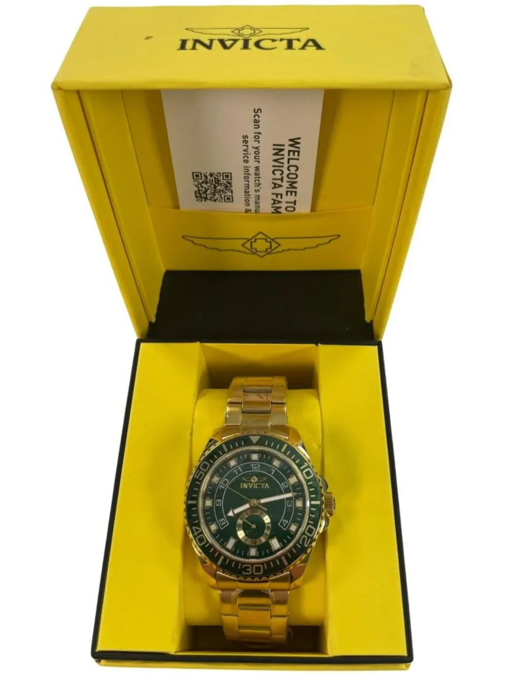 Invicta Gold Stainless Watch Green Dial 47132 50M Water Resistant Men's $595 NEW